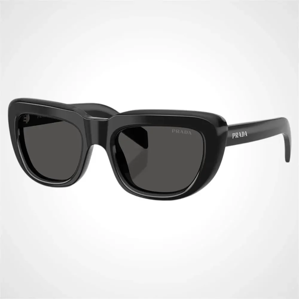 New PRADA Sunglasses Black Rectangle Cat Eye Grey Lens Women's